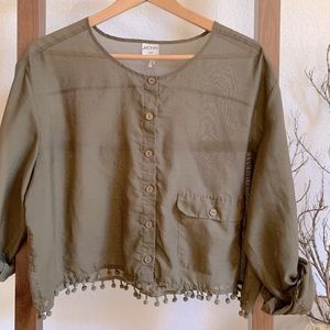 Pom Hemmed Box Crop Top